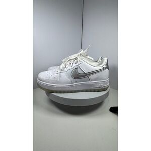 Kids Nike Air Force 1 Low White Silver Leather Sneakers Shoes Size 4 Youth